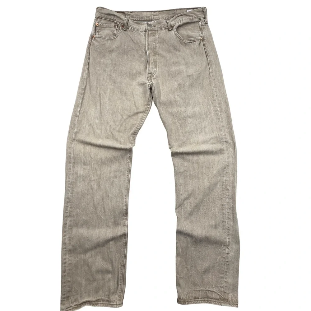 Levis 501 Button Fly White Oak Cone Denim Jeans Tan Mens 38x36 USA